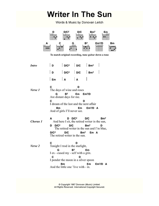 Donovan Writer In The Sun Sheet Music Notes & Chords for Lyrics & Chords - Download or Print PDF