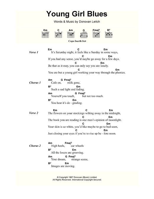 Donovan Young Girl Blues Sheet Music Notes & Chords for Lyrics & Chords - Download or Print PDF