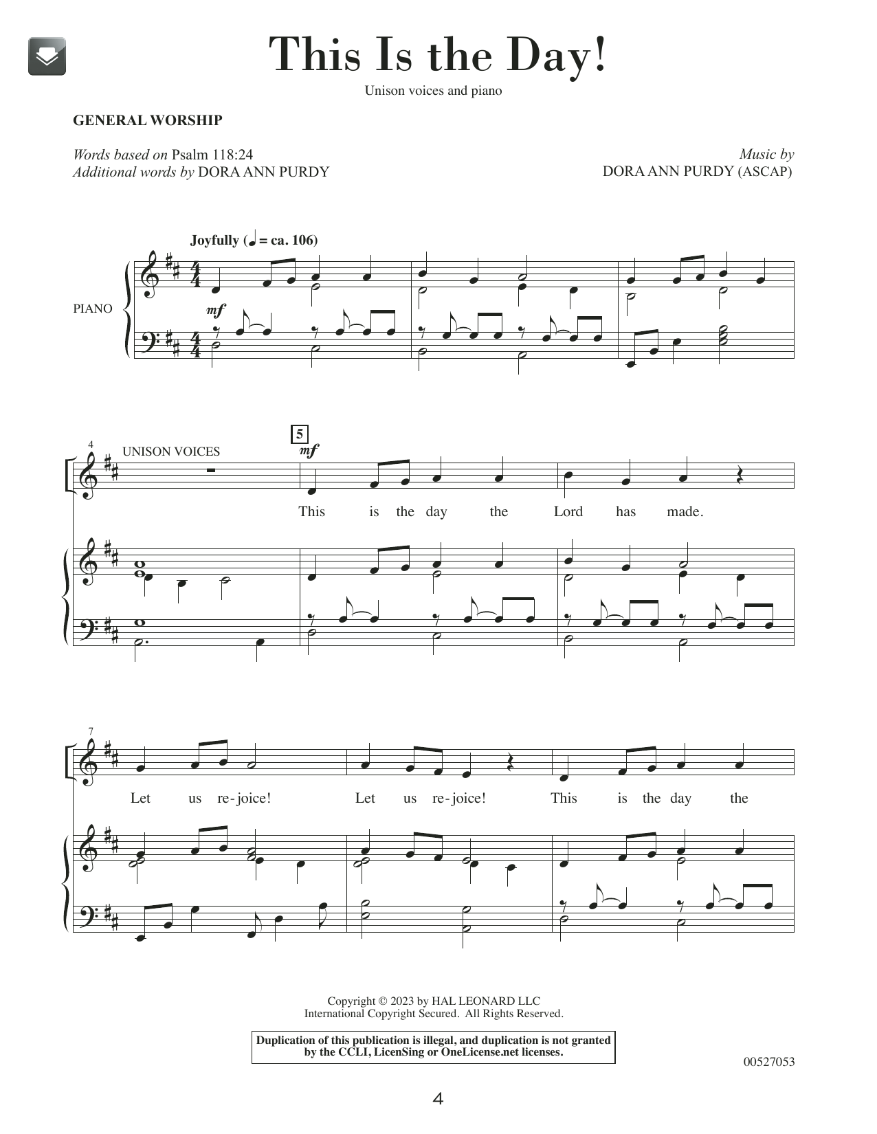 Dora Ann Purdy This Is The Day Sheet Music Notes & Chords for Unison Choir - Download or Print PDF Dora Ann Purdy This Is The Day Sheet Music Notes & Chords for Unison Choir - Download or Print PDF