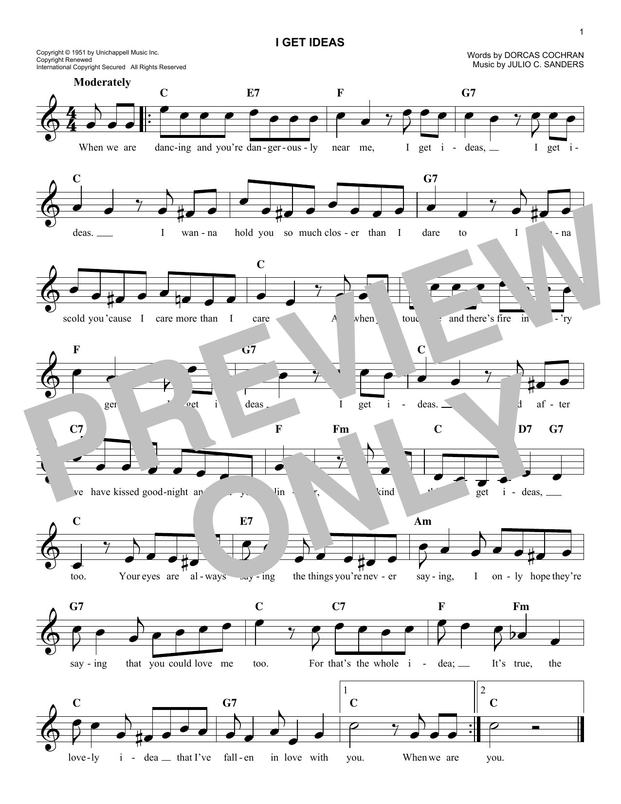 Dorcas Cochran I Get Ideas Sheet Music Notes & Chords for Melody Line, Lyrics & Chords - Download or Print PDF
