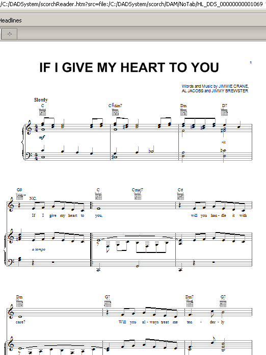 Doris Day If I Give My Heart To You Sheet Music Notes & Chords for Piano, Vocal & Guitar (Right-Hand Melody) - Download or Print PDF