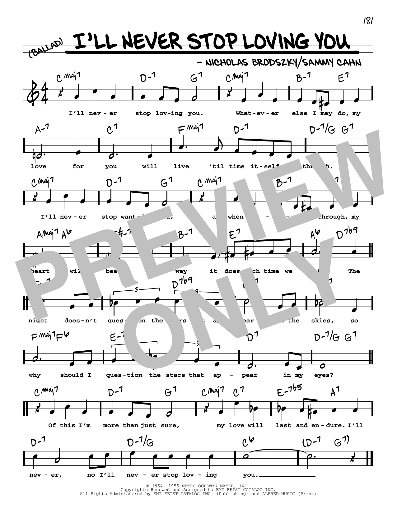 Doris Day I'll Never Stop Loving You (High Voice) Sheet Music Notes & Chords for Real Book – Melody, Lyrics & Chords - Download or Print PDF