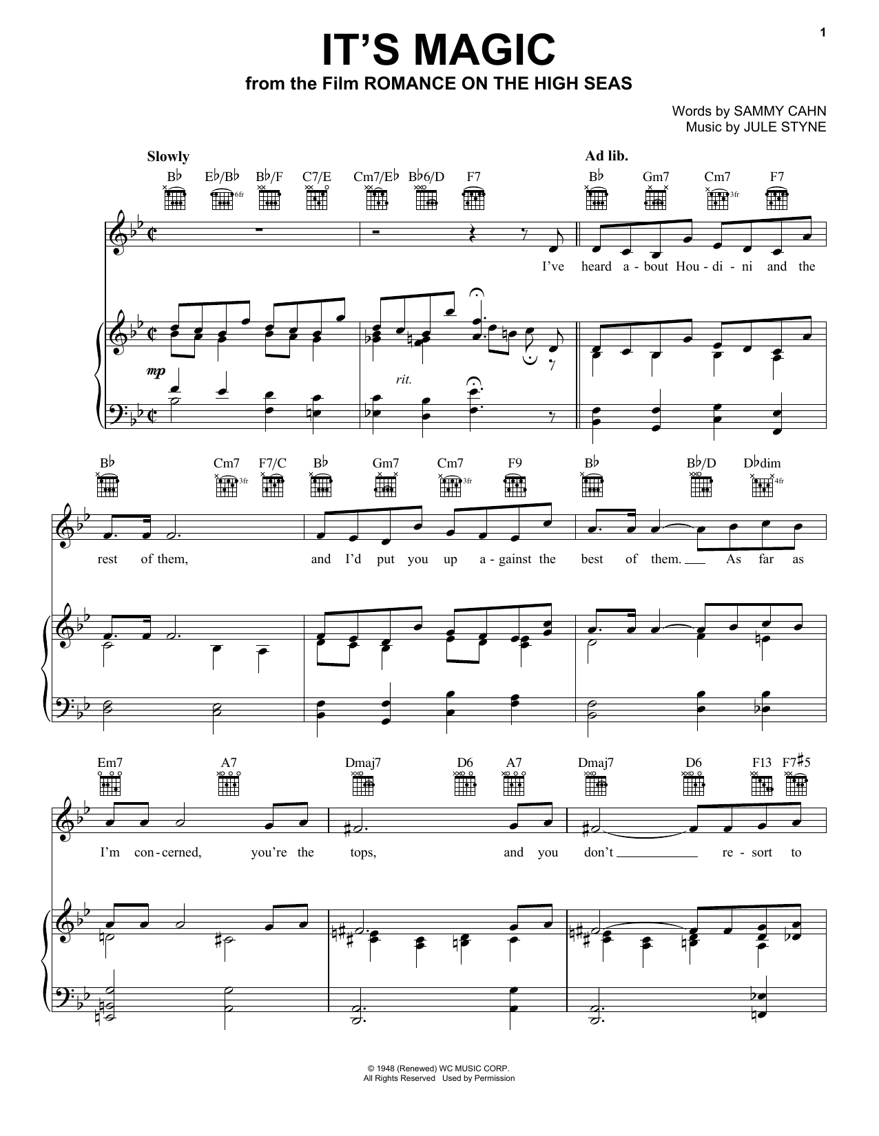 Doris Day It's Magic Sheet Music Notes & Chords for Piano, Vocal & Guitar (Right-Hand Melody) - Download or Print PDF