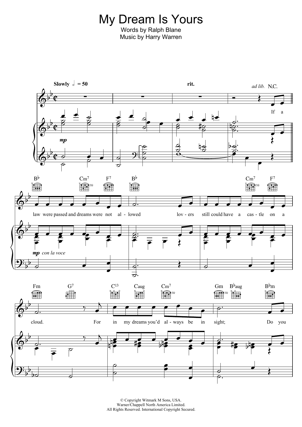 Doris Day My Dream Is Yours Sheet Music Notes & Chords for Piano, Vocal & Guitar (Right-Hand Melody) - Download or Print PDF