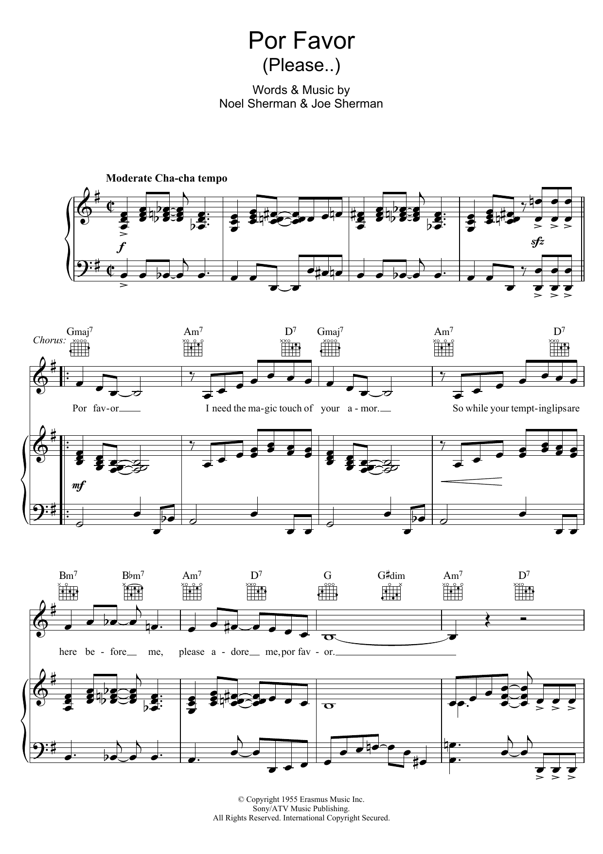Doris Day Por Favor Sheet Music Notes & Chords for Piano, Vocal & Guitar - Download or Print PDF