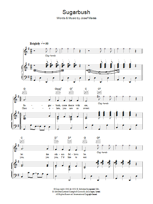 Doris Day Sugarbush Sheet Music Notes & Chords for Piano, Vocal & Guitar (Right-Hand Melody) - Download or Print PDF