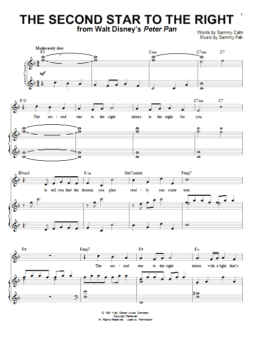 Doris Day The Second Star To The Right Sheet Music Notes & Chords for Piano & Vocal - Download or Print PDF