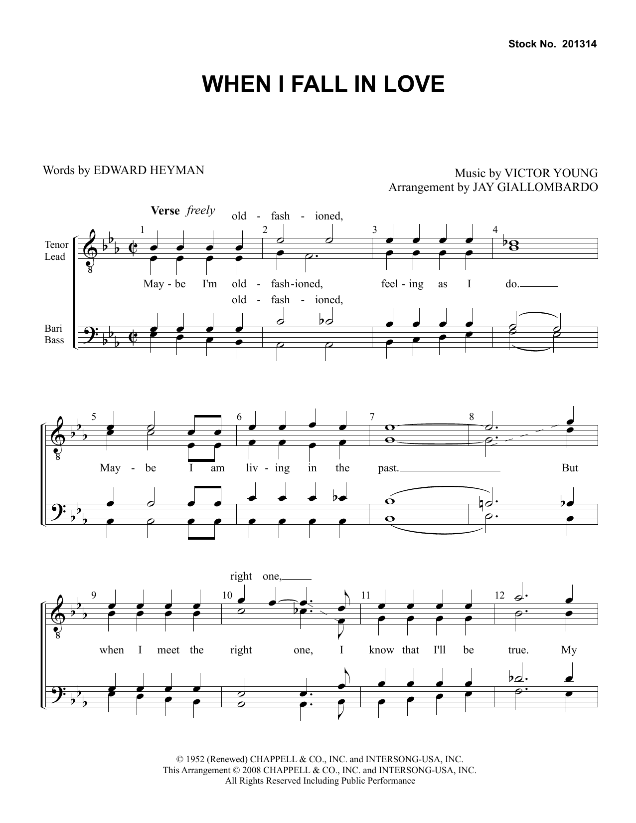 Doris Day When I Fall In Love (arr. Jay Giallombardo) Sheet Music Notes & Chords for TTBB Choir - Download or Print PDF