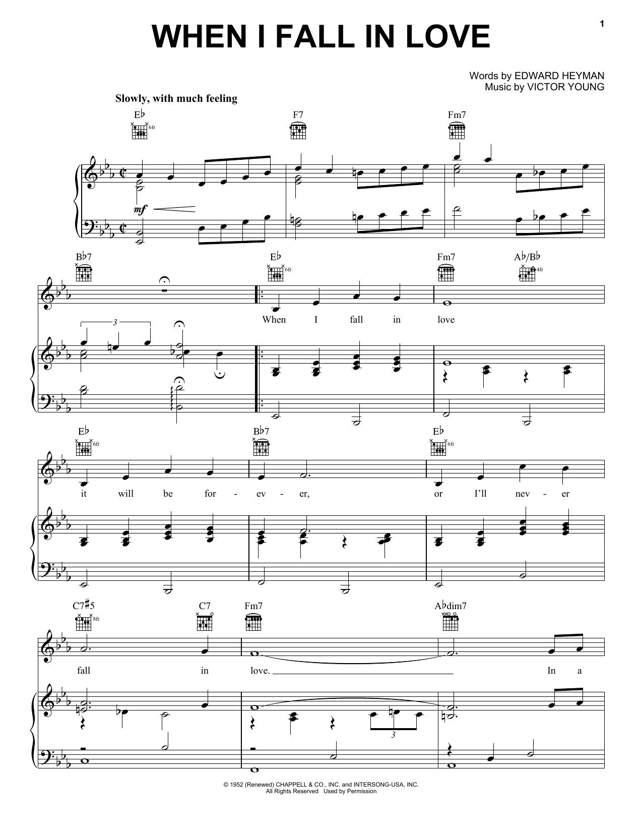 Doris Day When I Fall In Love Sheet Music Notes & Chords for Piano, Vocal & Guitar (Right-Hand Melody) - Download or Print PDF