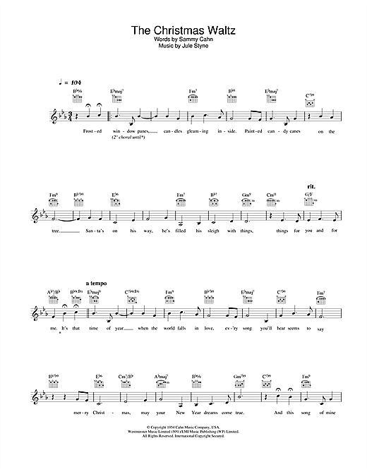 Preview Doris Day The Christmas Waltz Easy Listening sheet music, notes and chords for Melody Line, Lyrics & Chords, SKU: 25839 The Christmas Waltz sheet music