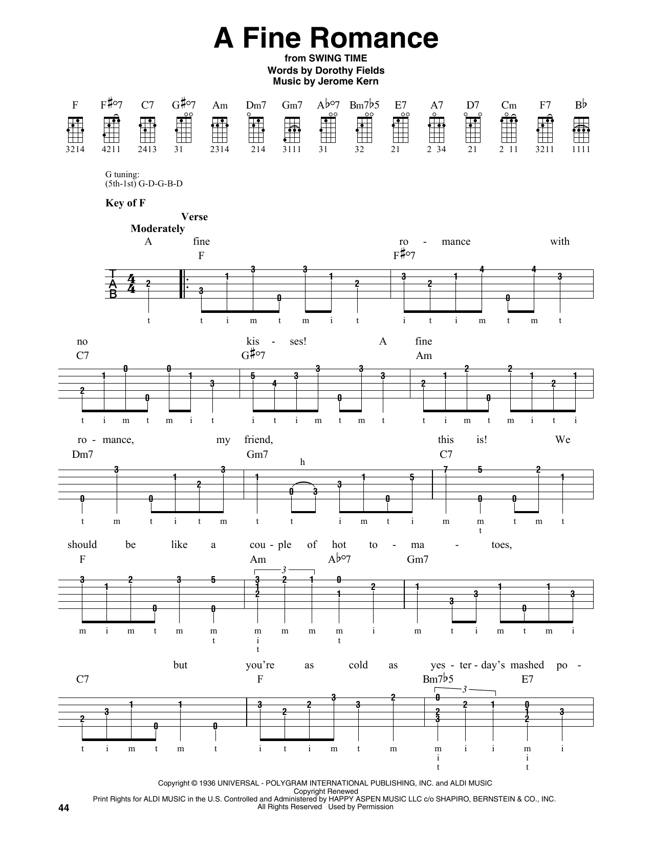 Dorothy Fields A Fine Romance Sheet Music Notes & Chords for Banjo - Download or Print PDF