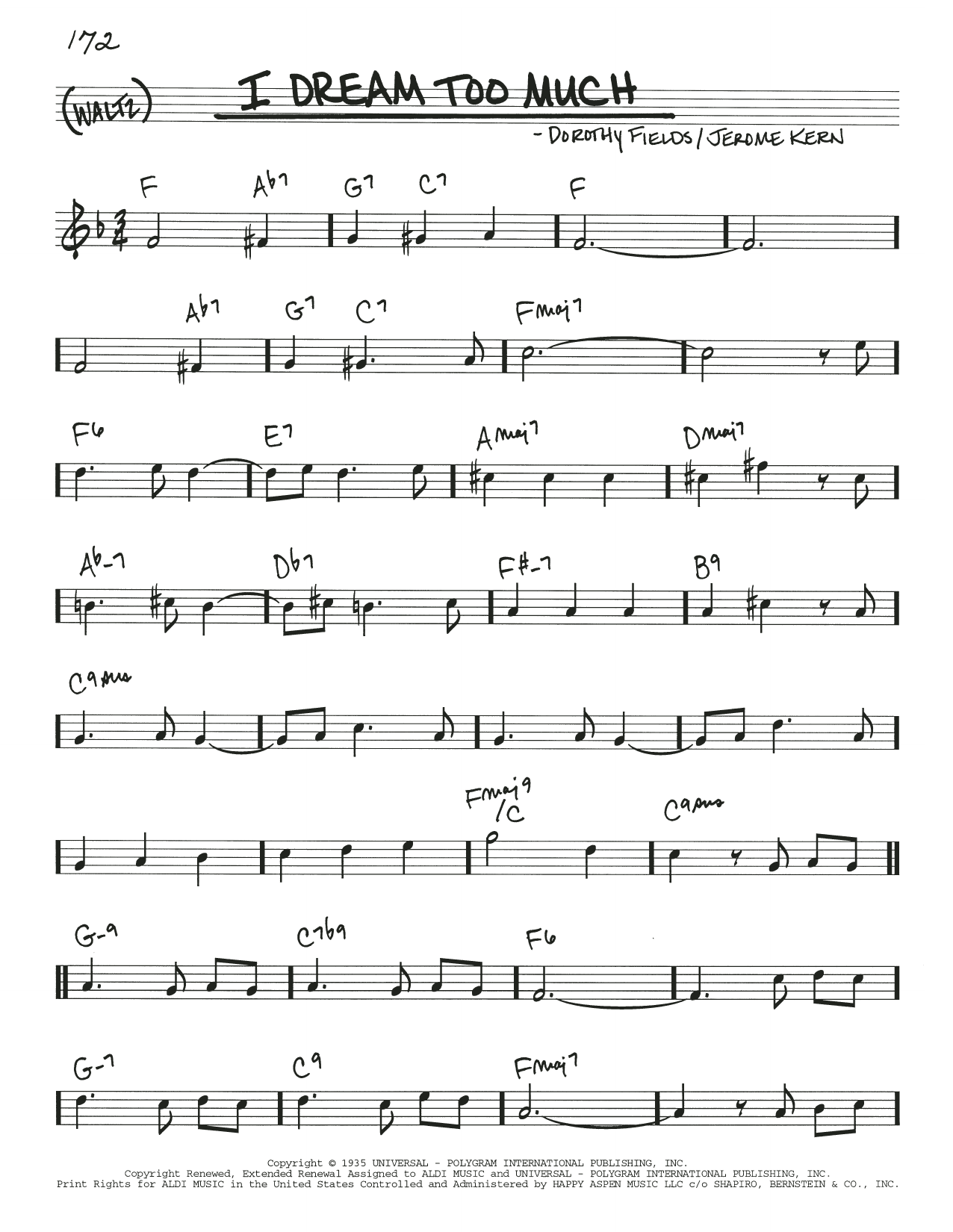 Dorothy Fields and Jerome Kern I Dream Too Much Sheet Music Notes & Chords for Real Book – Melody & Chords - Download or Print PDF