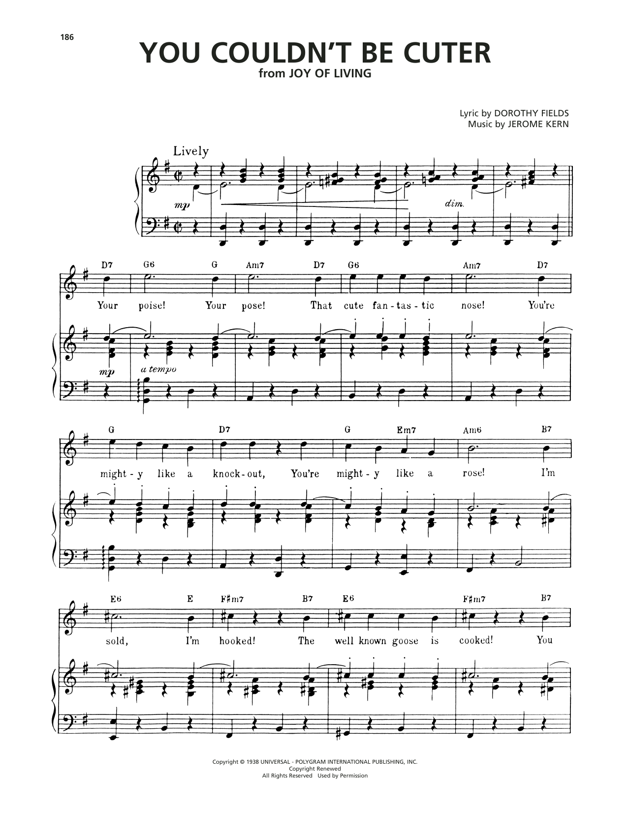 Dorothy Fields and Jerome Kern You Couldn't Be Cuter (from Joy Of Living) Sheet Music Notes & Chords for Piano, Vocal & Guitar Chords (Right-Hand Melody) - Download or Print PDF