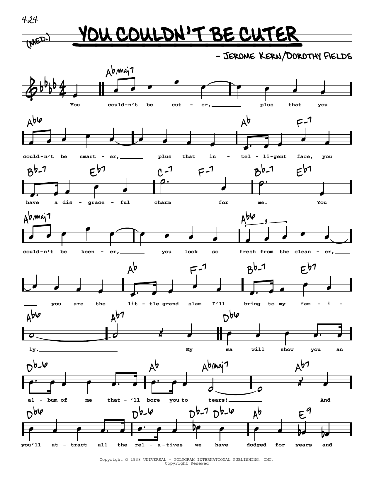 Dorothy Fields and Jerome Kern You Couldn't Be Cuter (High Voice) (from Joy Of Living) Sheet Music Notes & Chords for Real Book – Melody, Lyrics & Chords - Download or Print PDF