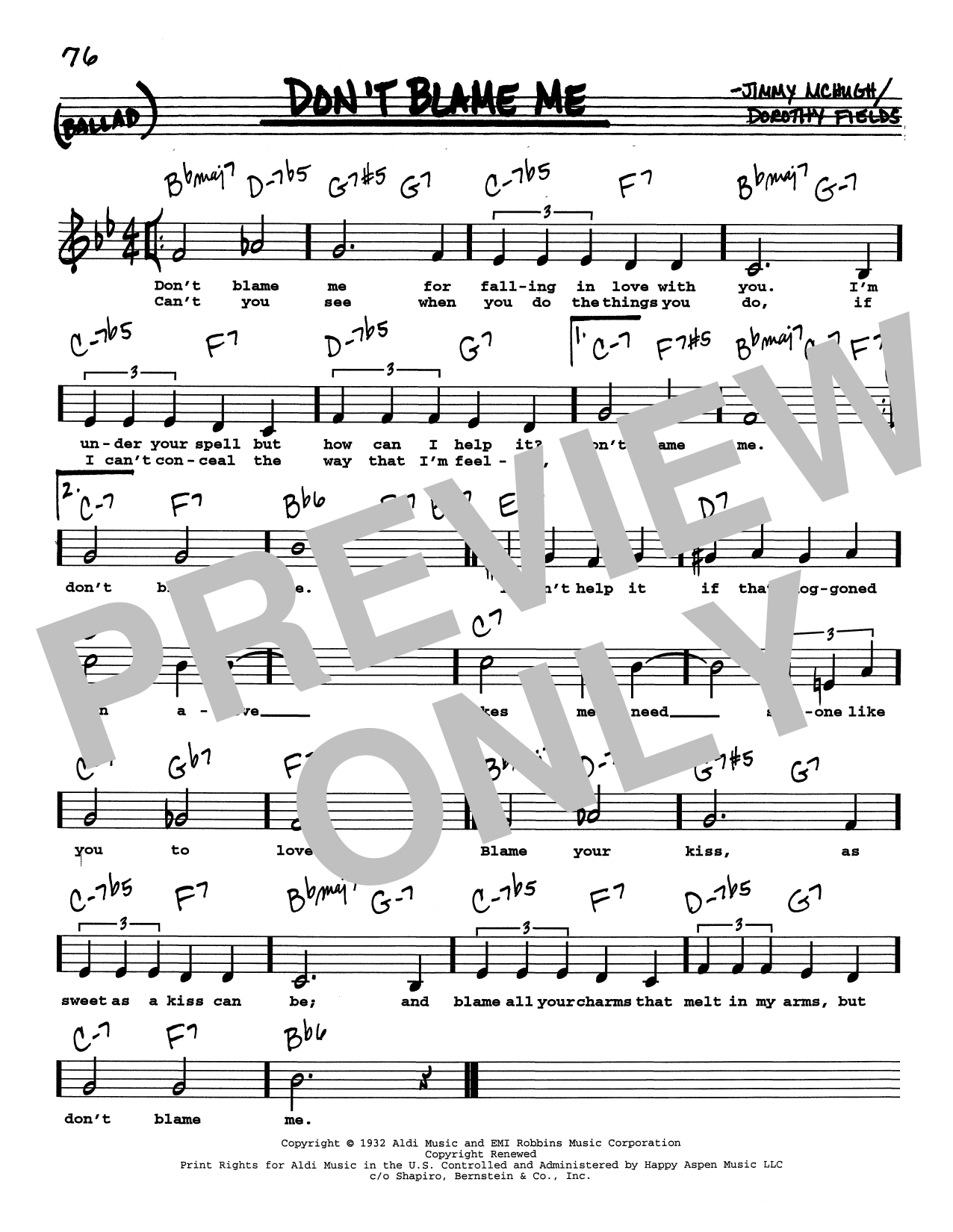 Dorothy Fields Don't Blame Me (Low Voice) Sheet Music Notes & Chords for Real Book – Melody, Lyrics & Chords - Download or Print PDF