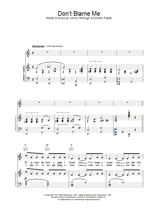 Dorothy Fields Don't Blame Me sheet music notes and chords. Download Printable PDF.