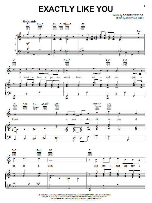 Dorothy Fields Exactly Like You Sheet Music Notes & Chords for Voice - Download or Print PDF