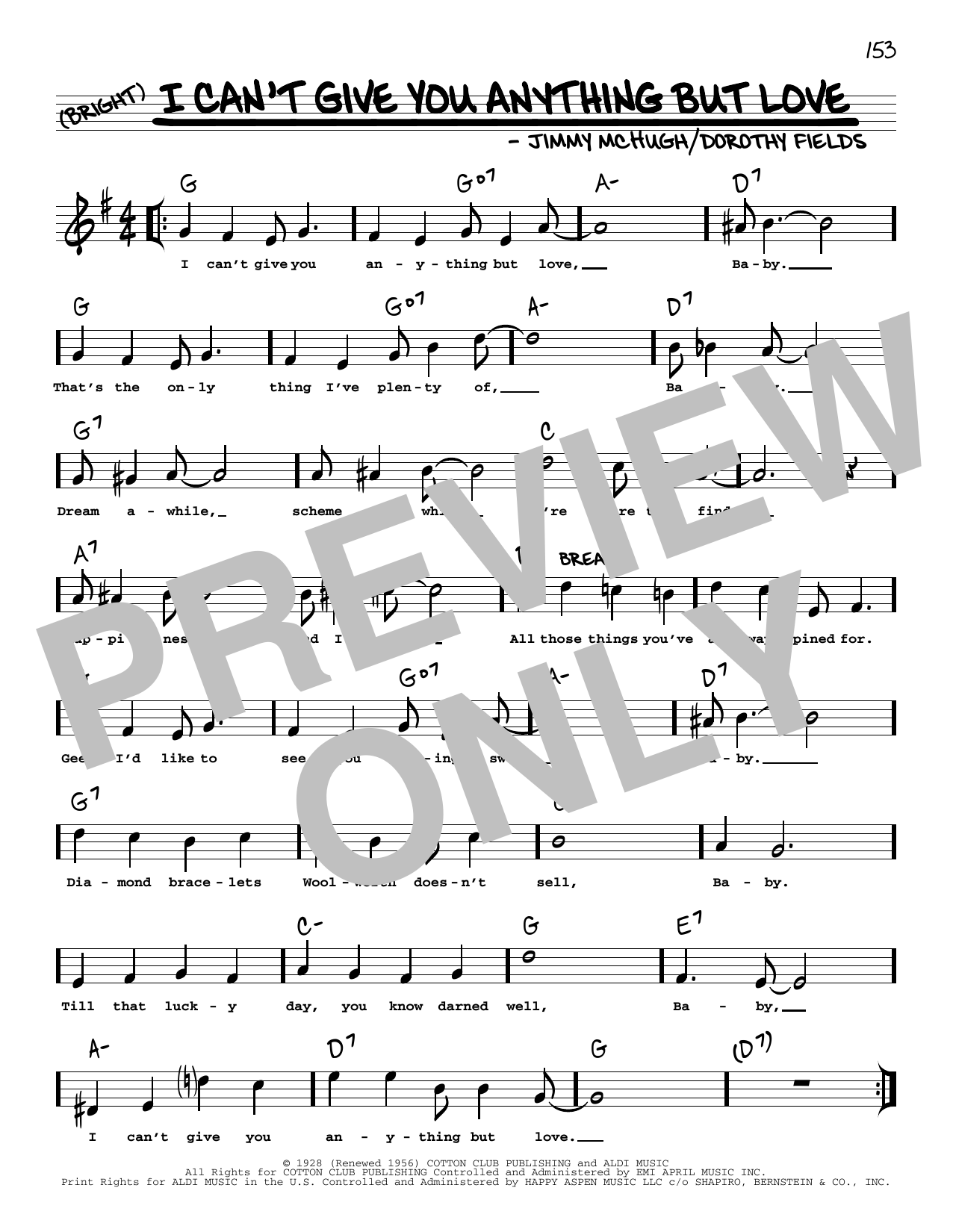 Dorothy Fields I Can't Give You Anything But Love (arr. Robert Rawlins) Sheet Music Notes & Chords for Real Book – Melody, Lyrics & Chords - Download or Print PDF