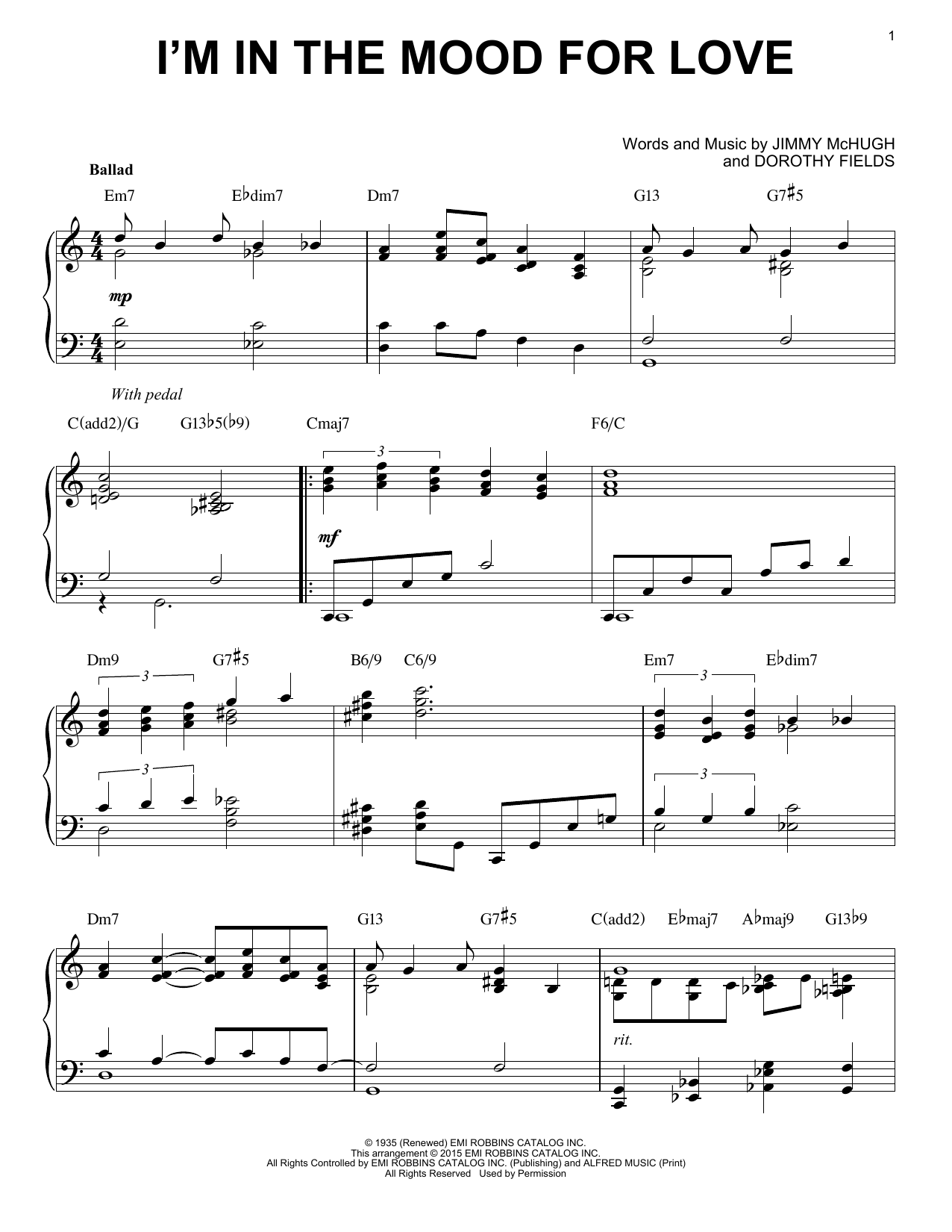 Dorothy Fields I'm In The Mood For Love [Jazz version] (arr. Brent Edstrom) Sheet Music Notes & Chords for Piano - Download or Print PDF