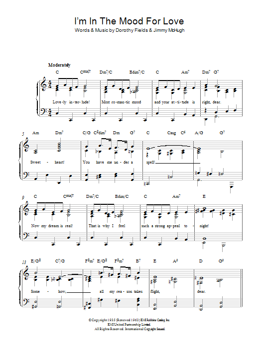 Dorothy Fields I'm In The Mood For Love Sheet Music Notes & Chords for Real Book – Melody & Chords - Download or Print PDF