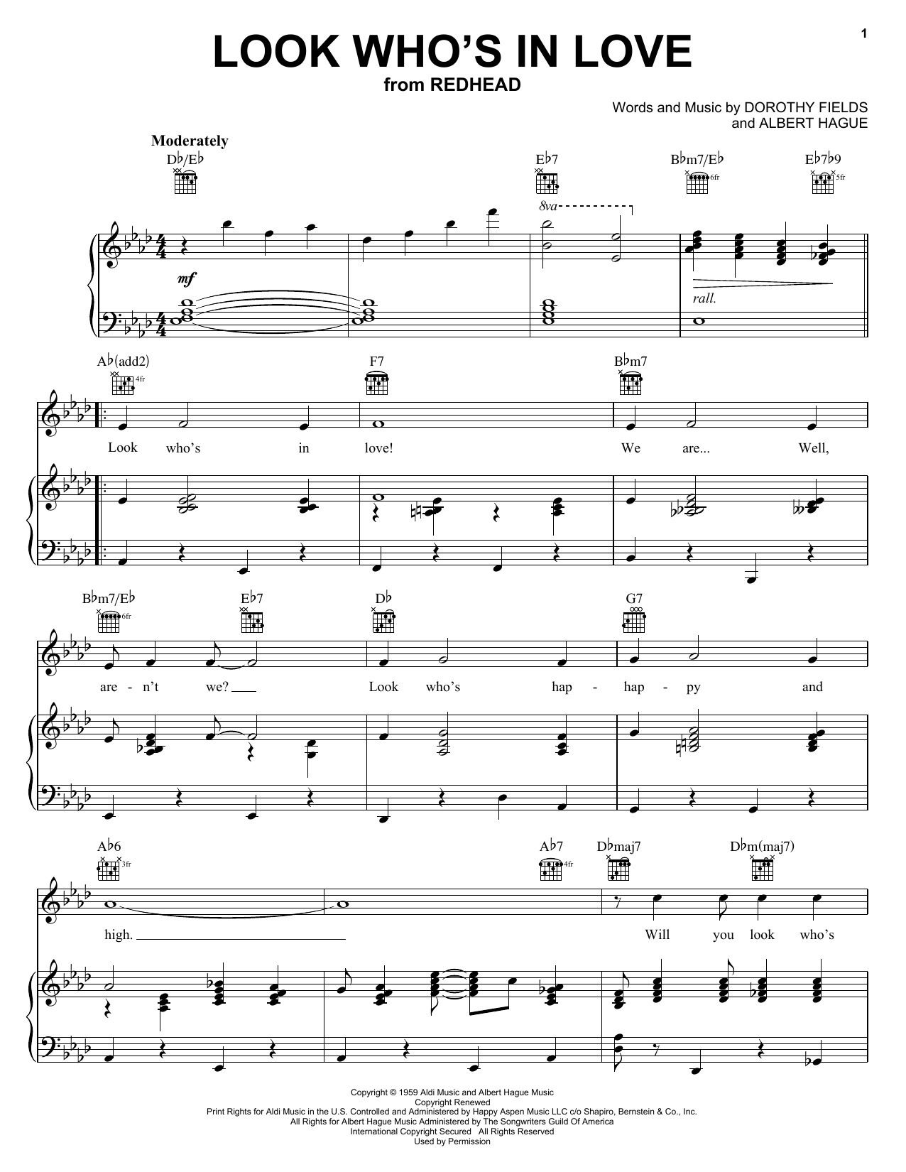 Dorothy Fields Look Who's In Love Sheet Music Notes & Chords for Piano, Vocal & Guitar (Right-Hand Melody) - Download or Print PDF