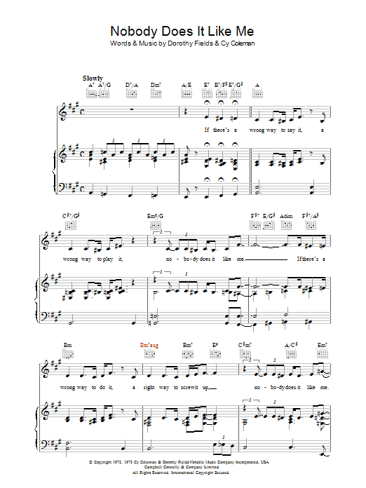 Dorothy Fields Nobody Does It Like Me Sheet Music Notes & Chords for Piano, Vocal & Guitar (Right-Hand Melody) - Download or Print PDF