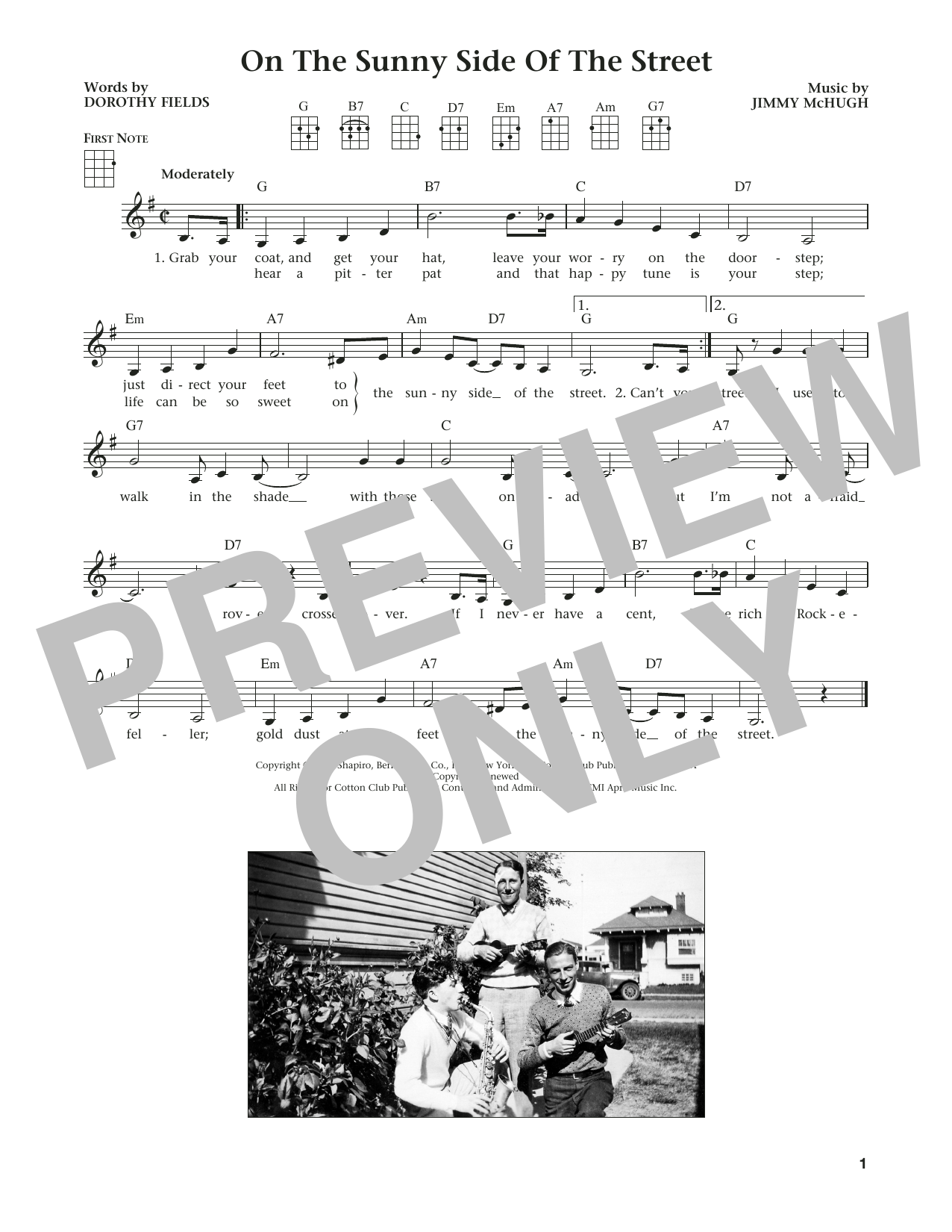 Dorothy Fields On The Sunny Side Of The Street (from The Daily Ukulele) (arr. Liz and Jim Beloff) Sheet Music Notes & Chords for Ukulele - Download or Print PDF Dorothy Fields On The Sunny Side Of The Street (from The Daily Ukulele) (arr. Liz and Jim Beloff) Sheet Music Notes & Chords for Ukulele - Download or Print PDF