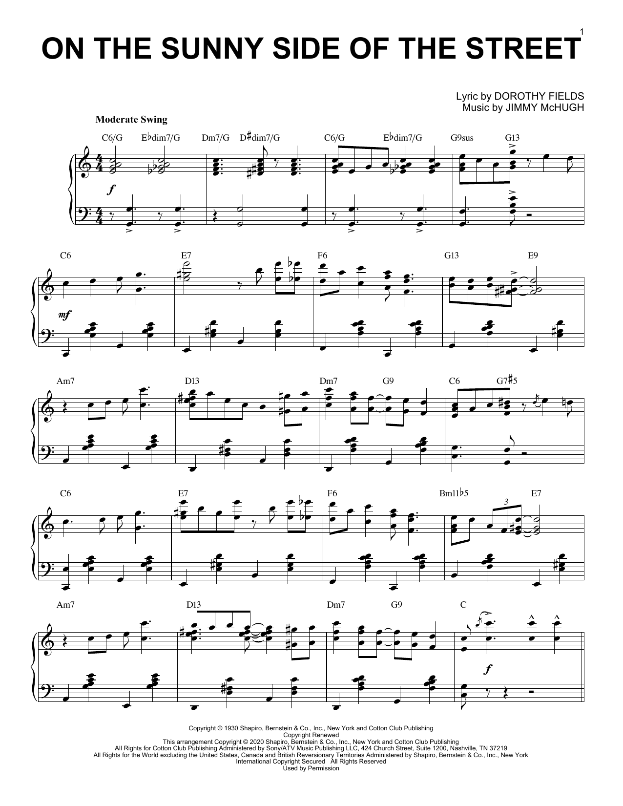 Dorothy Fields On The Sunny Side Of The Street [Jazz version] (arr. Brent Edstrom) Sheet Music Notes & Chords for Piano Solo - Download or Print PDF