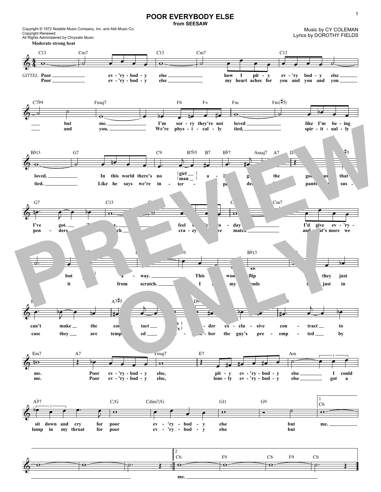 Dorothy Fields Poor Everybody Else Sheet Music Notes & Chords for Melody Line, Lyrics & Chords - Download or Print PDF Dorothy Fields Poor Everybody Else Sheet Music Notes & Chords for Melody Line, Lyrics & Chords - Download or Print PDF