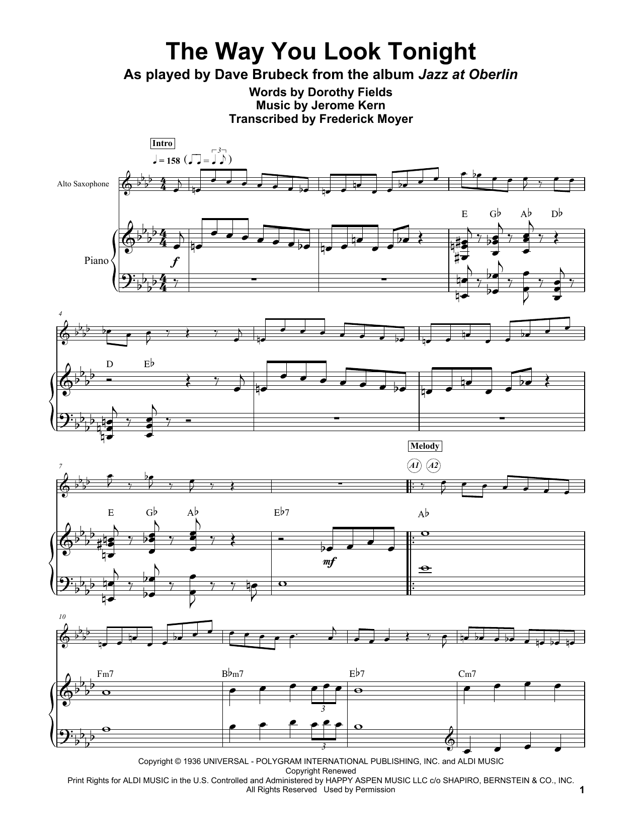 Dorothy Fields The Way You Look Tonight Sheet Music Notes & Chords for Lead Sheet / Fake Book - Download or Print PDF