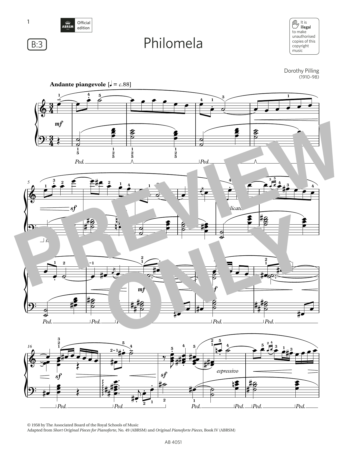 Dorothy Pilling Philomela (Grade 5, list B3, from the ABRSM Piano Syllabus 2023 & 2024) Sheet Music Notes & Chords for Piano Solo - Download or Print PDF