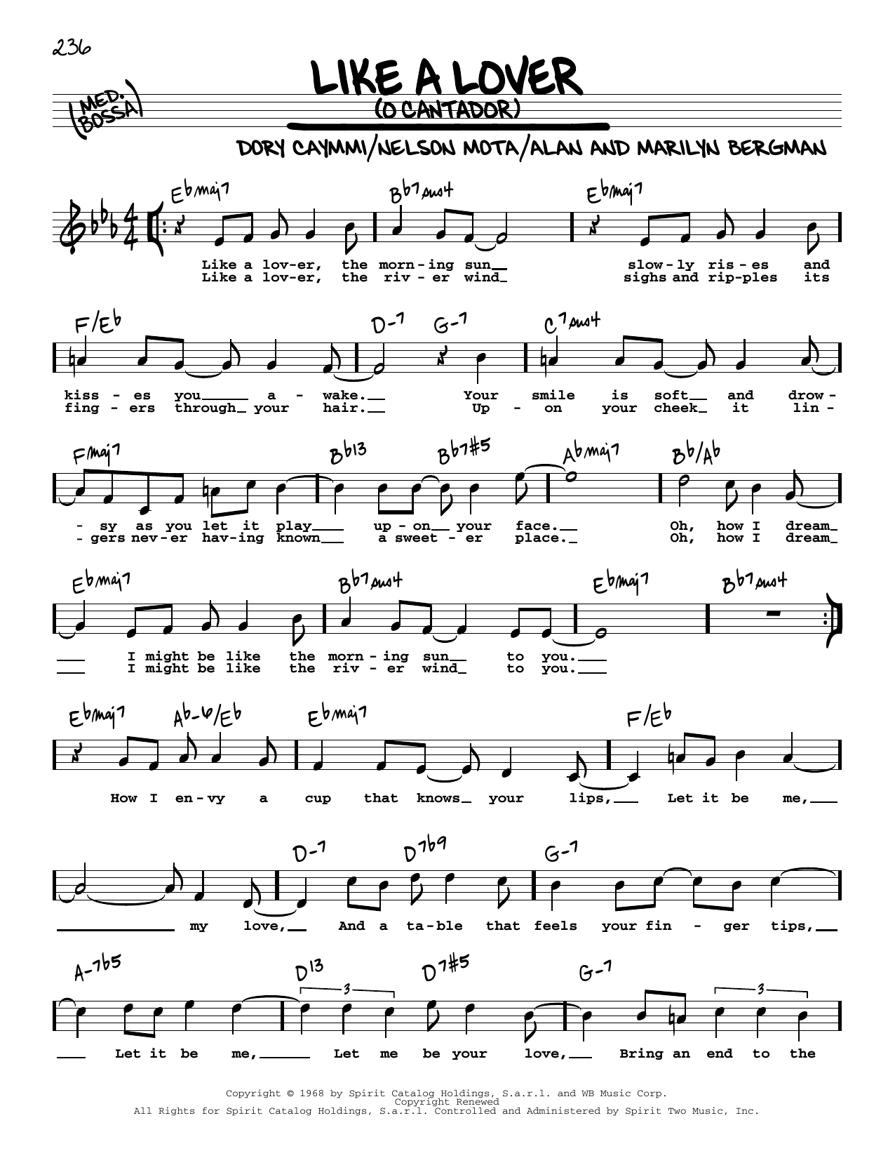 Dory Caymmi Like A Lover (O Cantador) (High Voice) Sheet Music Notes & Chords for Real Book – Melody, Lyrics & Chords - Download or Print PDF