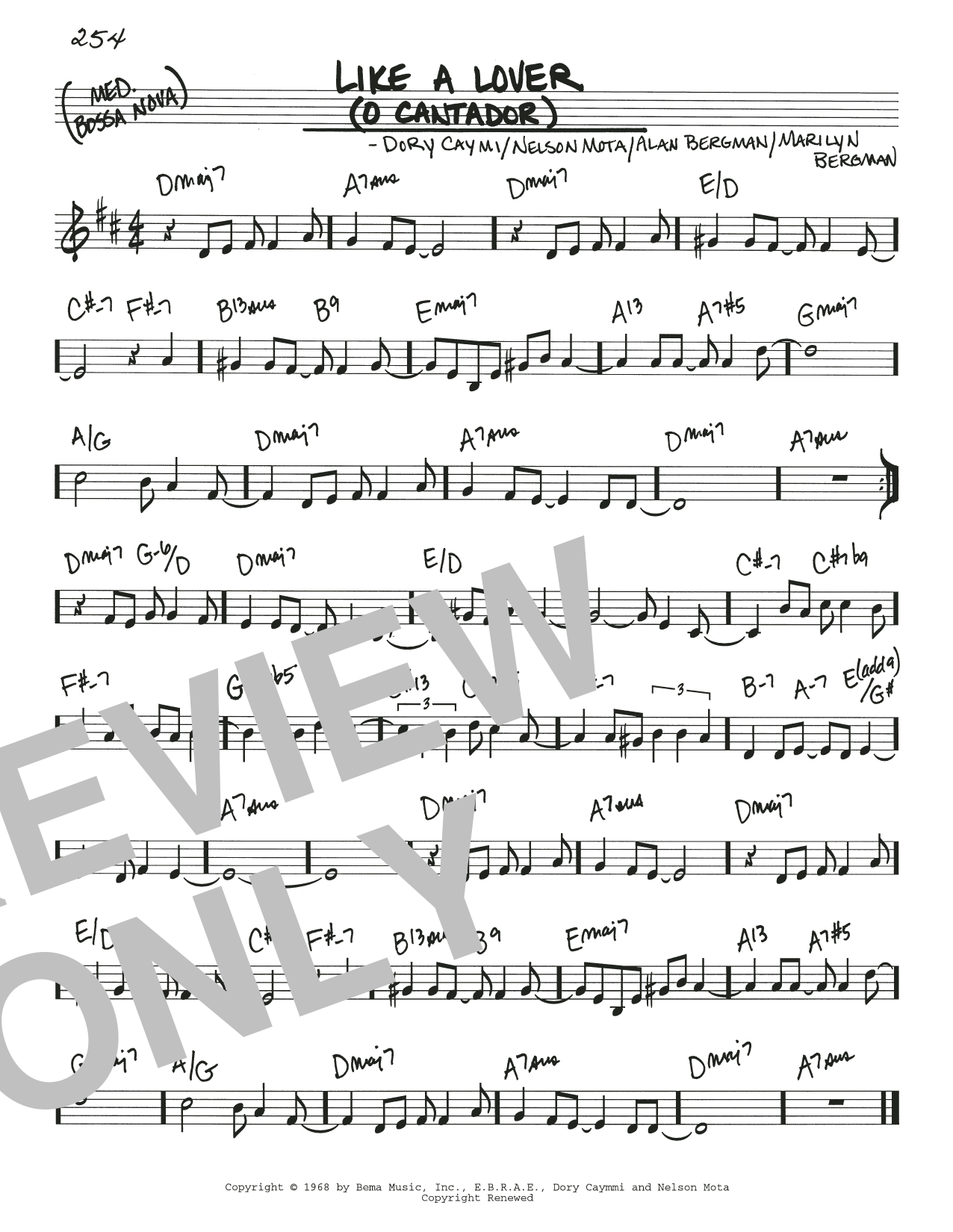 Dory Caymmi Like A Lover (O Cantador) Sheet Music Notes & Chords for Real Book – Melody & Chords - Download or Print PDF