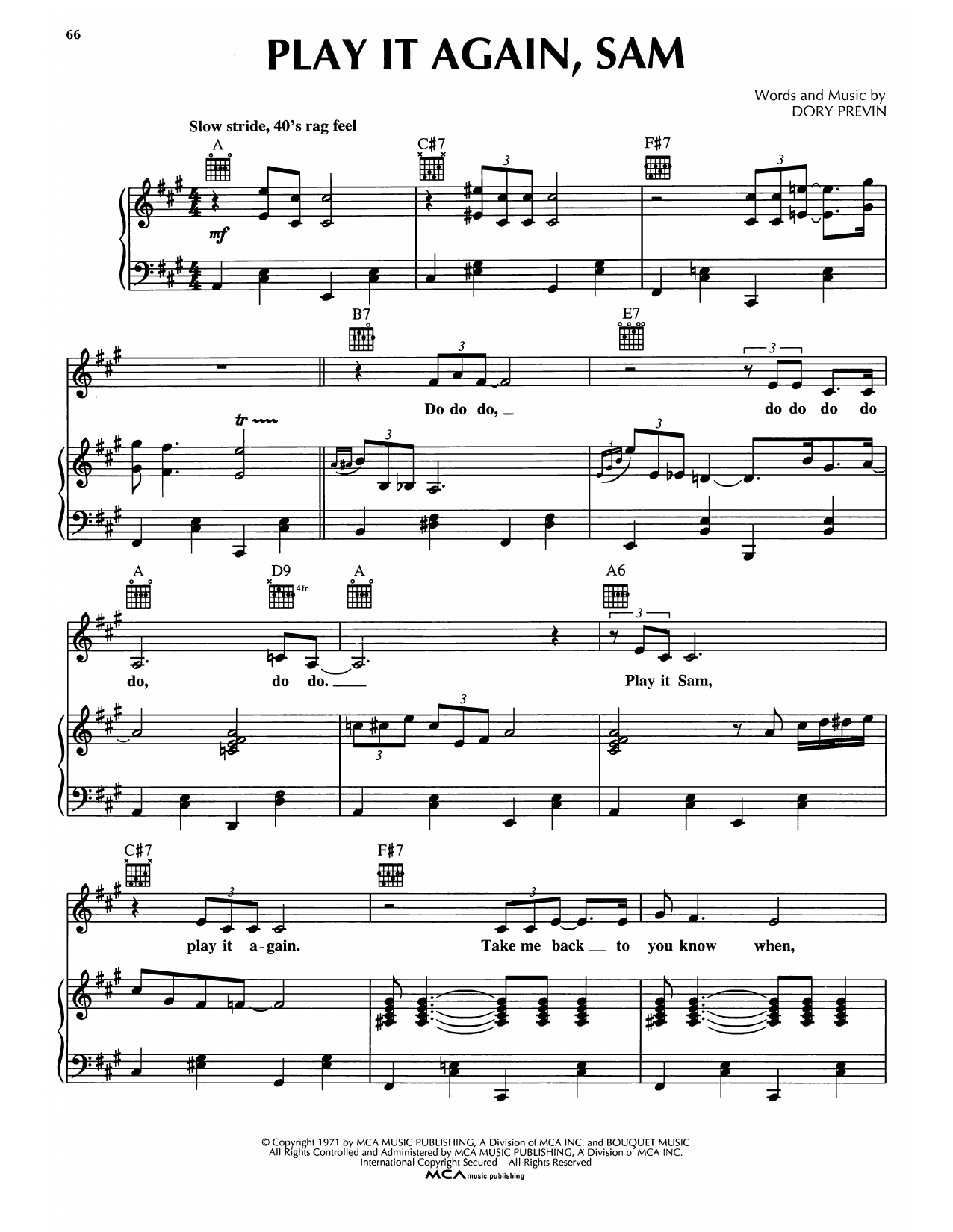 Dory Previn Play It Again, Sam Sheet Music Notes & Chords for Piano, Vocal & Guitar Chords (Right-Hand Melody) - Download or Print PDF