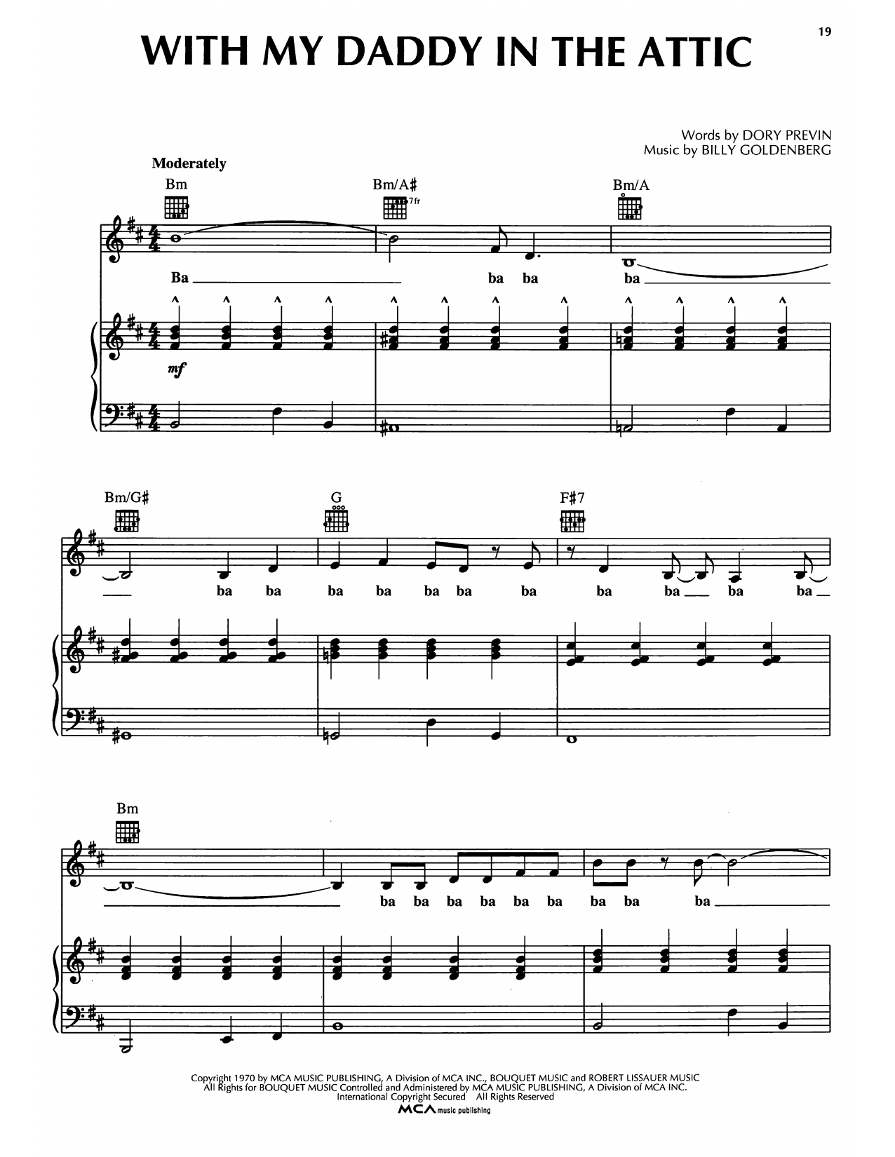 Dory Previn With My Daddy In The Attic Sheet Music Notes & Chords for Piano, Vocal & Guitar Chords (Right-Hand Melody) - Download or Print PDF