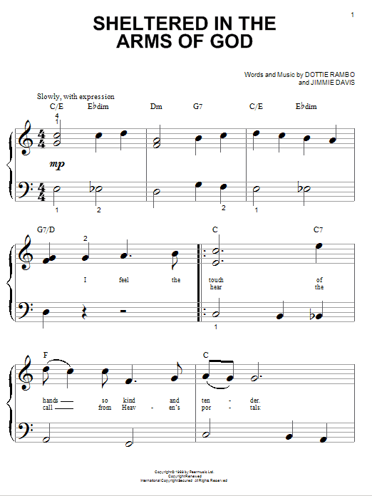 Sheltered In The Arms Of God sheet music