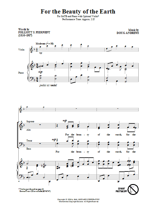 Doug Andrews For The Beauty Of The Earth Sheet Music Notes & Chords for Choral - Download or Print PDF