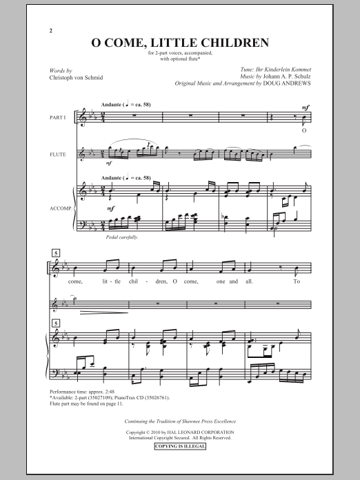 Doug Andrews O Come, Little Children Sheet Music Notes & Chords for 2-Part Choir - Download or Print PDF