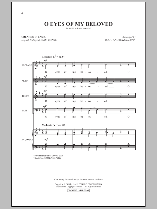 Doug Andrews O Eyes Of My Beloved Sheet Music Notes & Chords for SATB - Download or Print PDF