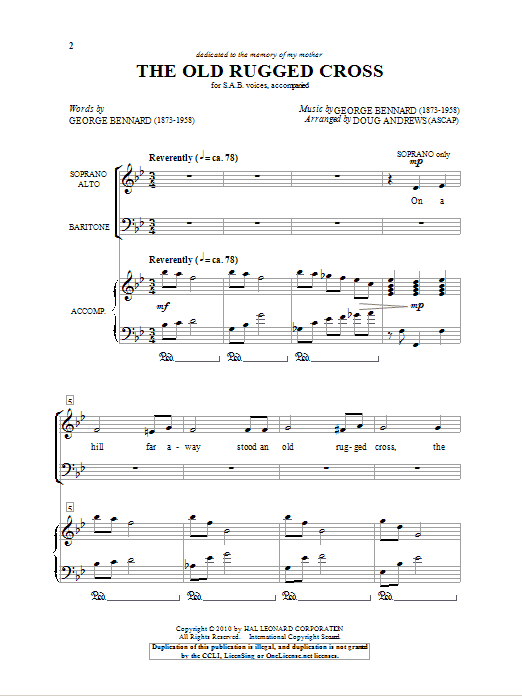 Doug Andrews The Old Rugged Cross Sheet Music Notes & Chords for SAB - Download or Print PDF