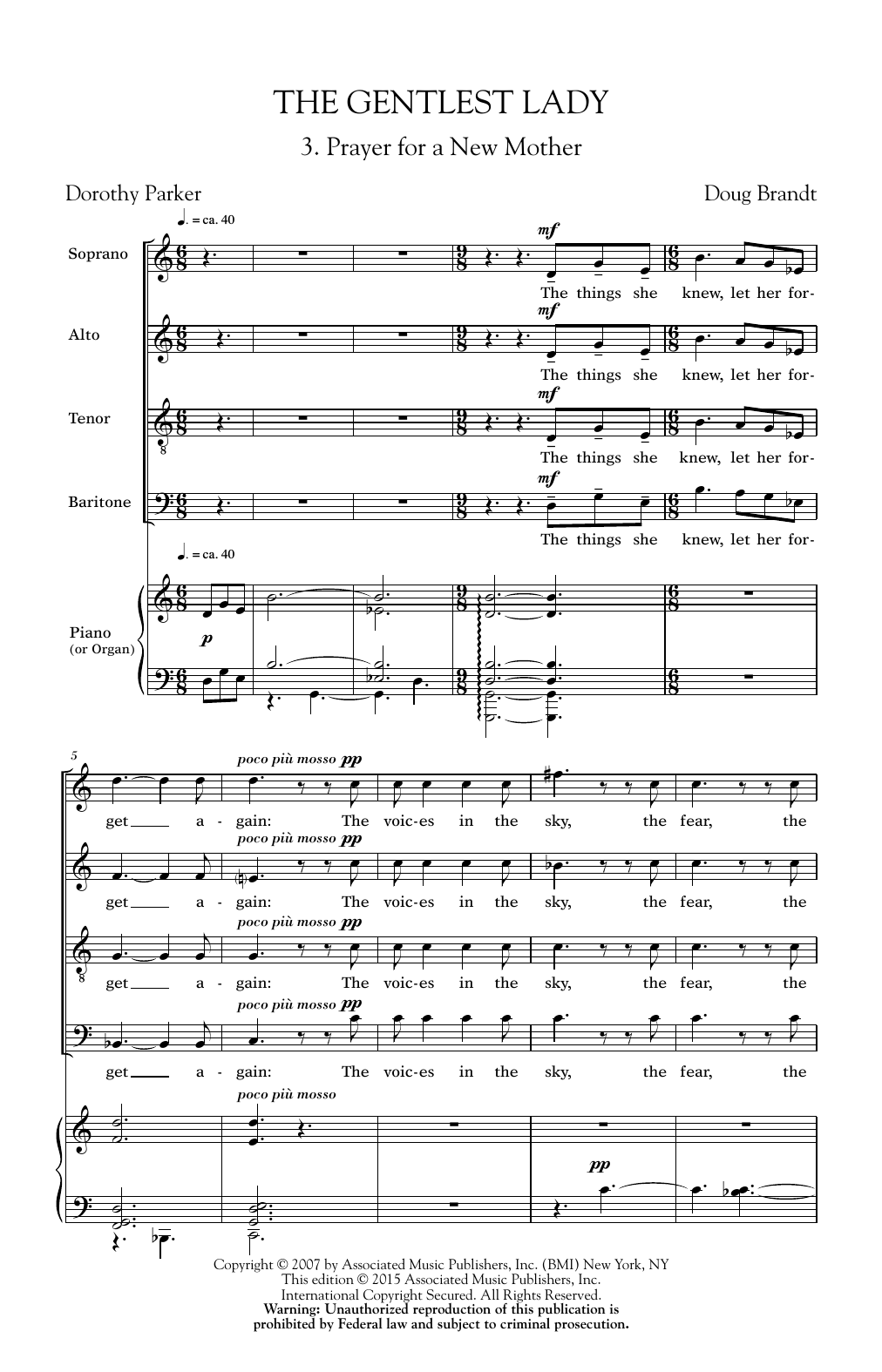 Doug Brandt Prayer For A New Mother Sheet Music Notes & Chords for SATB - Download or Print PDF