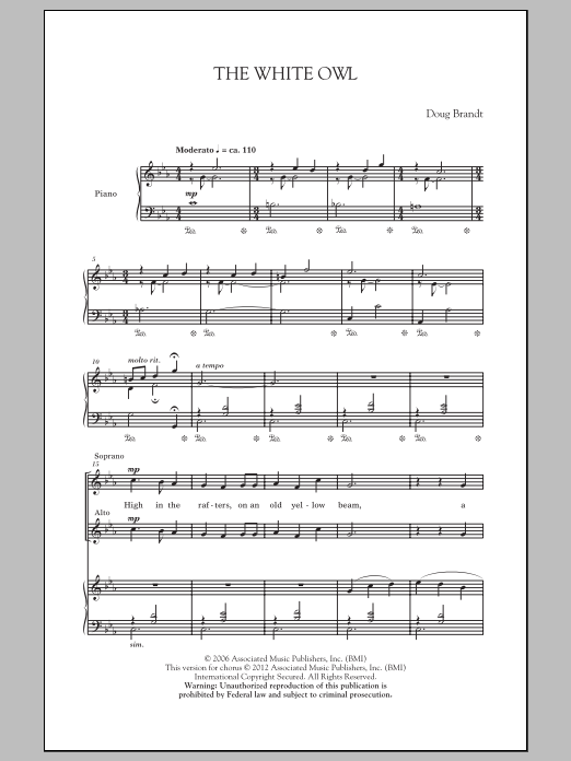 Doug Brandt The White Owl Sheet Music Notes & Chords for SATB - Download or Print PDF