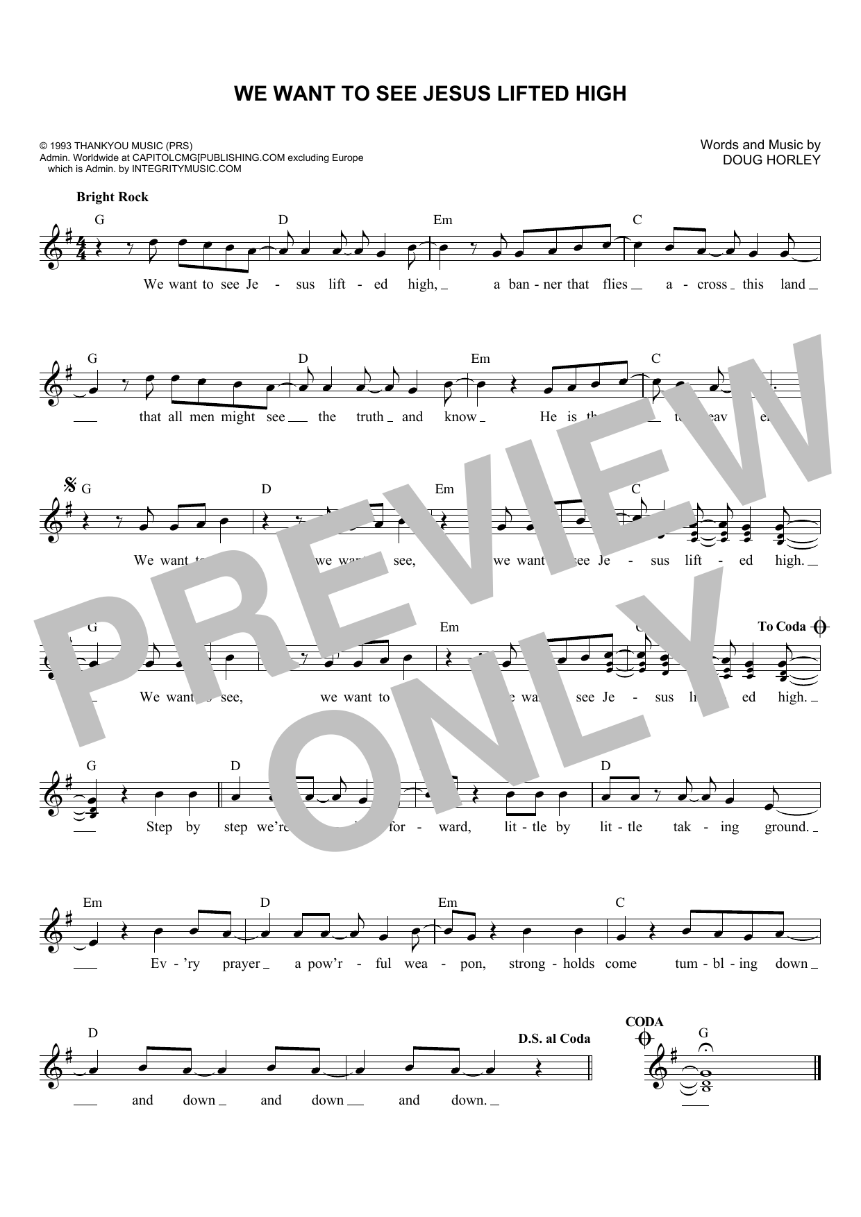 Doug Horley We Want To See Jesus Lifted High Sheet Music Notes & Chords for Melody Line, Lyrics & Chords - Download or Print PDF