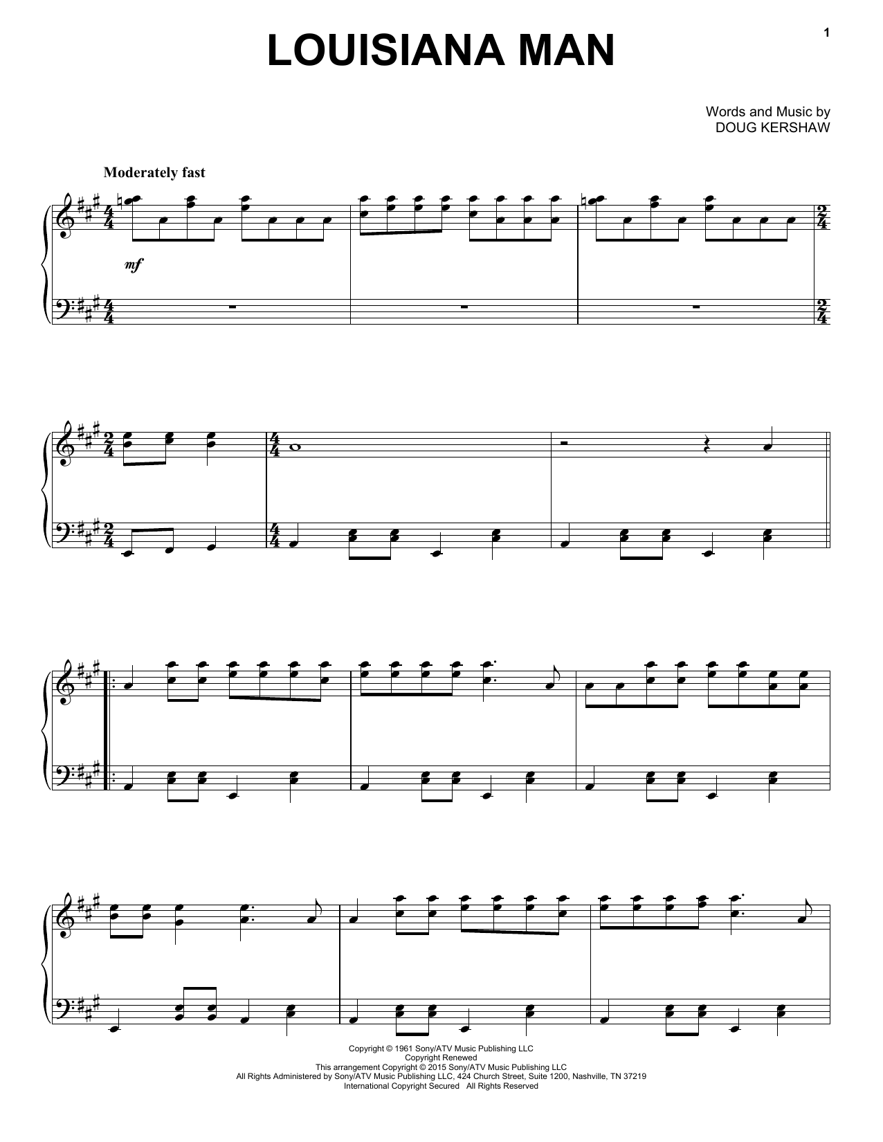 Doug Kershaw Louisiana Man Sheet Music Notes & Chords for Piano - Download or Print PDF