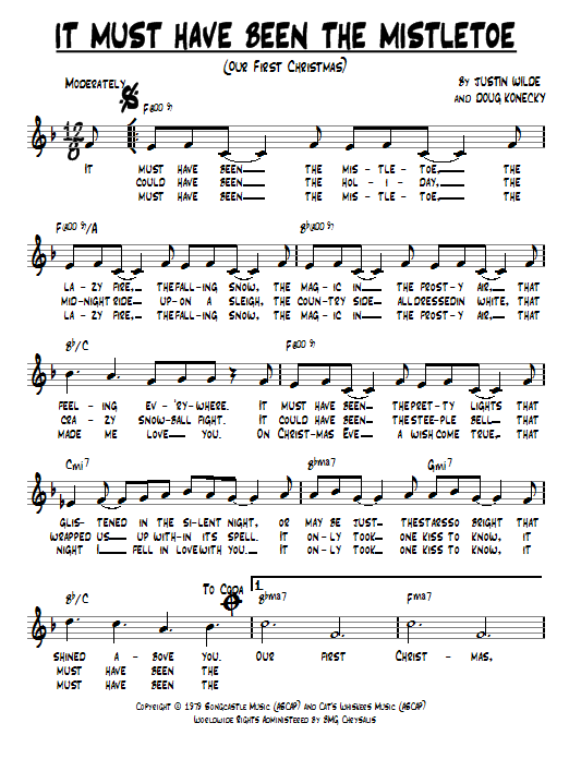 Doug Konecky It Must Have Been The Mistletoe (Our First Christmas) Sheet Music Notes & Chords for Melody Line, Lyrics & Chords - Download or Print PDF