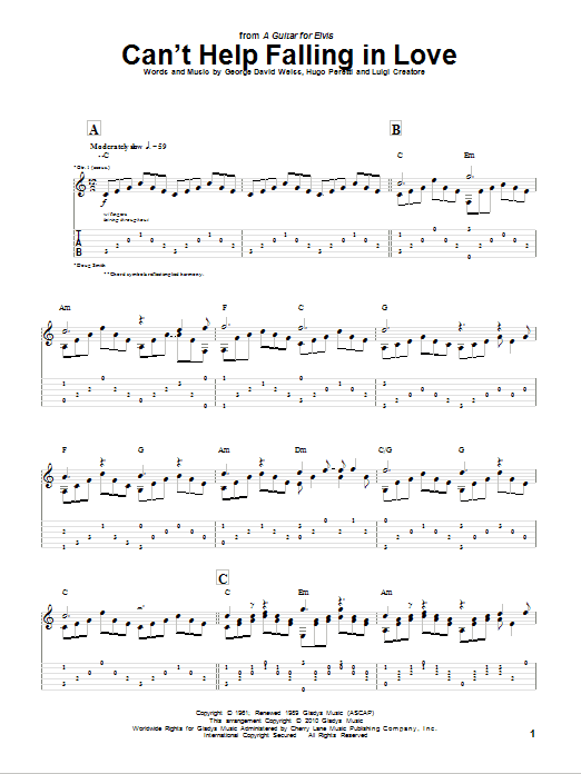 Doug Smith Can't Help Falling In Love Sheet Music Notes & Chords for Guitar Tab - Download or Print PDF