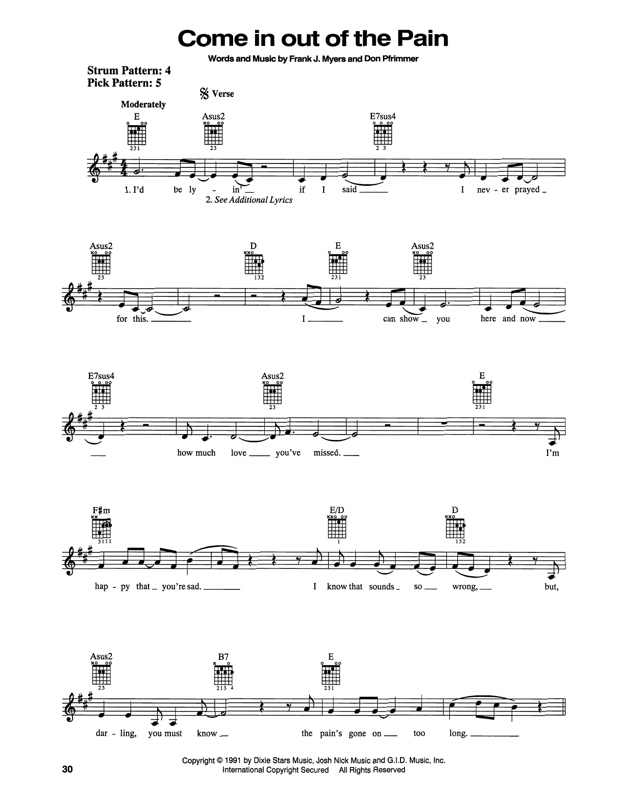 Doug Stone Come In Out Of The Pain Sheet Music Notes & Chords for Easy Guitar - Download or Print PDF