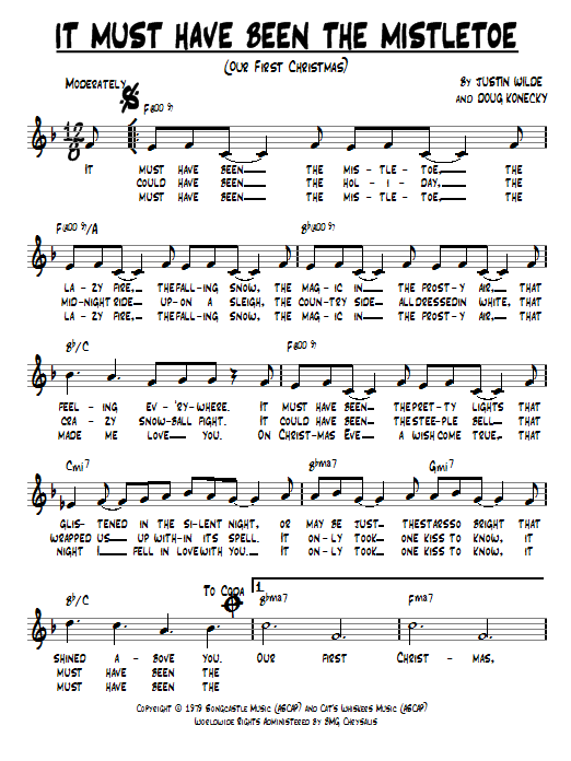 Preview Doug Konecky It Must Have Been The Mistletoe (Our First Christmas) Christmas sheet music, notes and chords for Melody Line, Lyrics & Chords, SKU: 94147 It Must Have Been The Mistletoe (Our First Christmas) sheet music