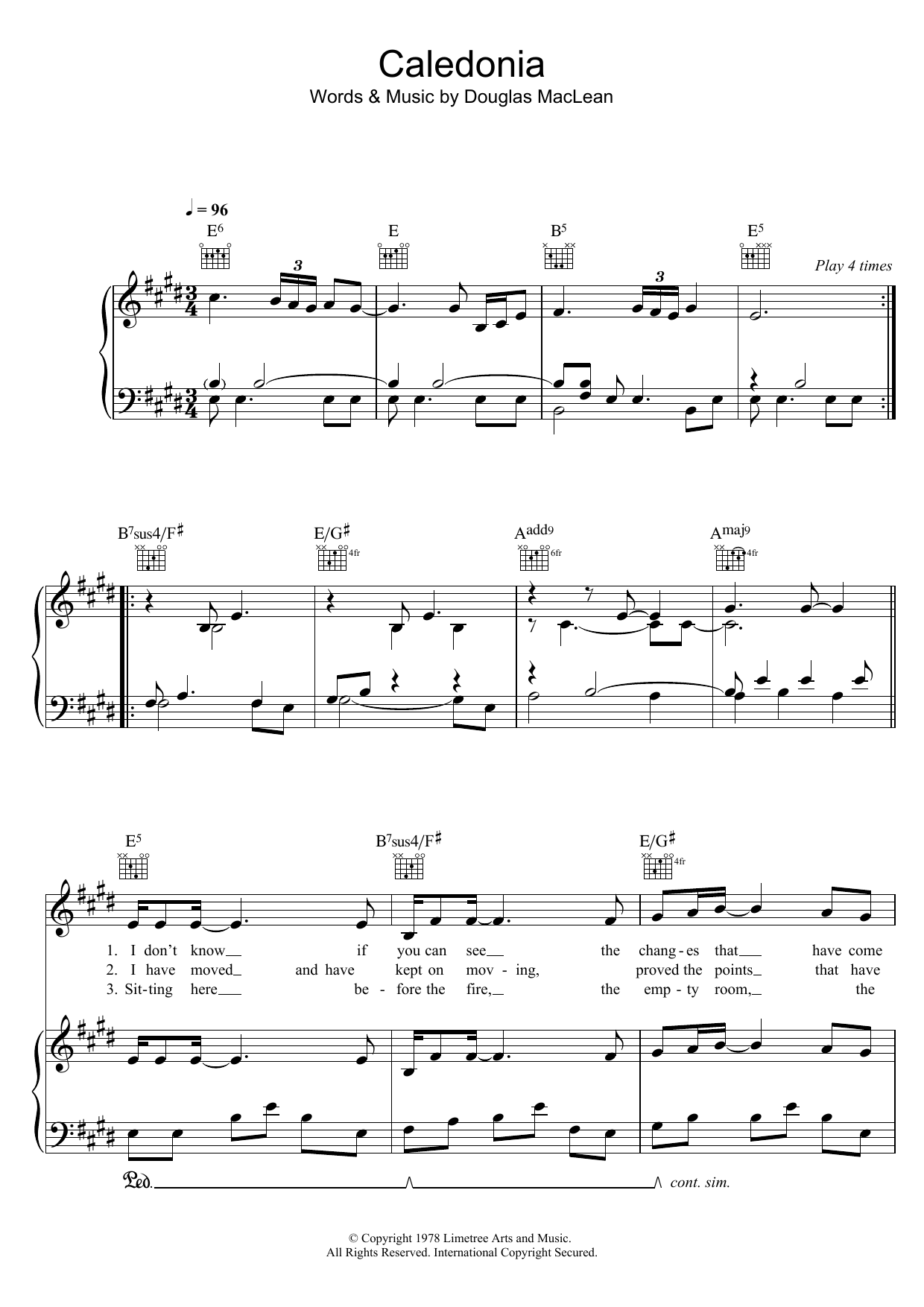 Dougie Maclean Caledonia Sheet Music Notes & Chords for Piano, Vocal & Guitar (Right-Hand Melody) - Download or Print PDF