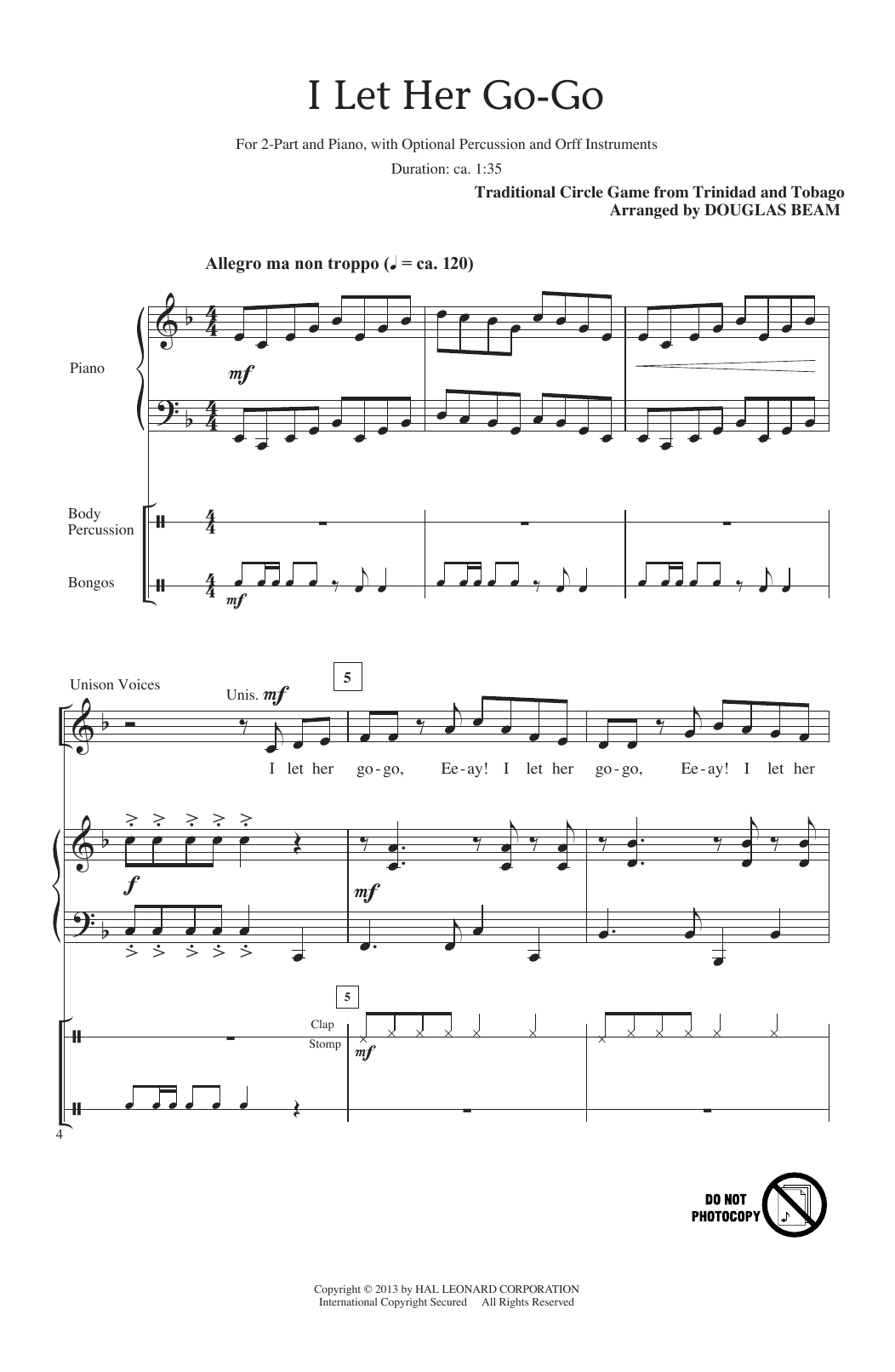 Douglas Beam I Let Her Go-Go Sheet Music Notes & Chords for 2-Part Choir - Download or Print PDF